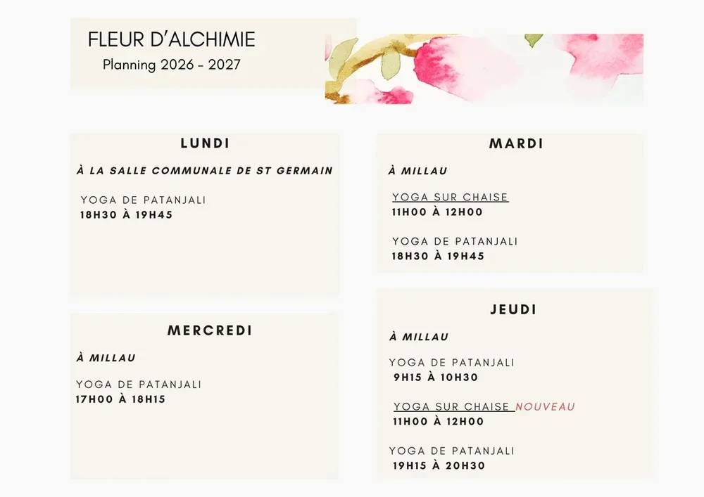 Planning cours de yoga à Millau et St Germain, en Aveyron